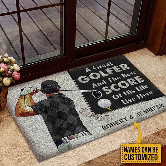 Personalized Golf Color Couple Golfer Best Score Live Customized Doormat