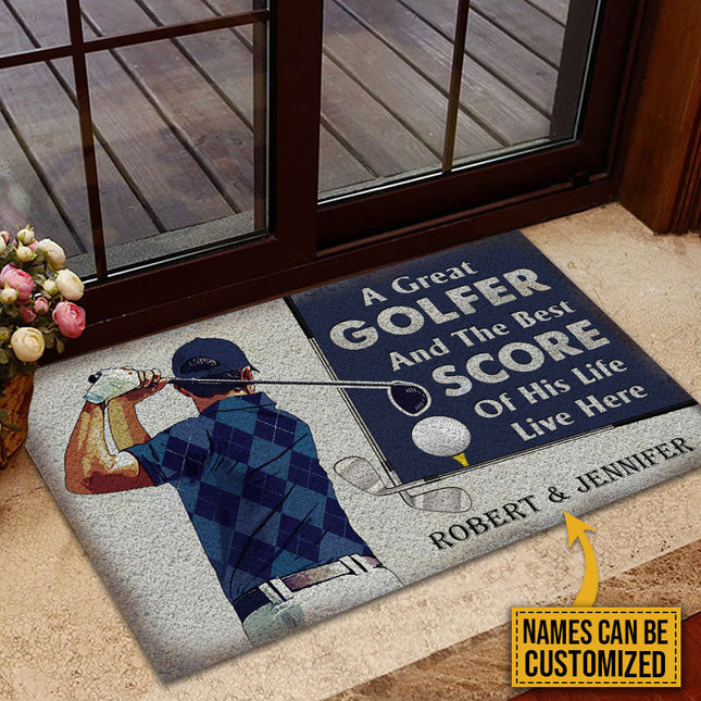 Personalized Golf Color Couple Golfer Best Score Live Customized Doormat