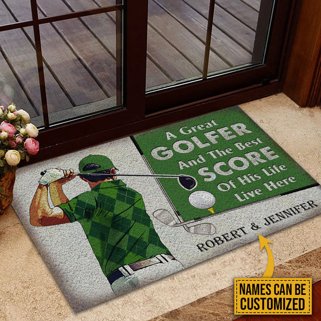 Personalized Golf Color Couple Golfer Best Score Live Customized Doormat