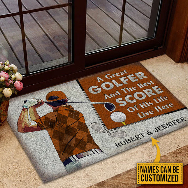 Personalized Golf Color Couple Golfer Best Score Live Customized Doormat