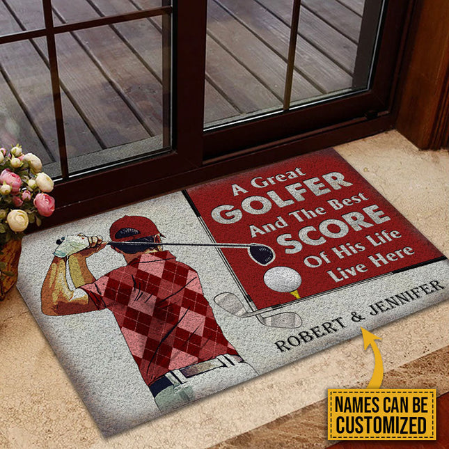 Personalized Golf Color Couple Golfer Best Score Live Customized Doormat