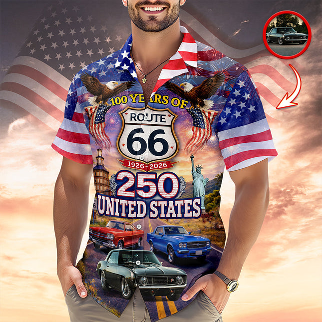 America 250th Anniversary Custom Car Photo Hawaiian Shirt