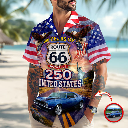 America 250th Anniversary Custom Car Photo Hawaiian Shirt