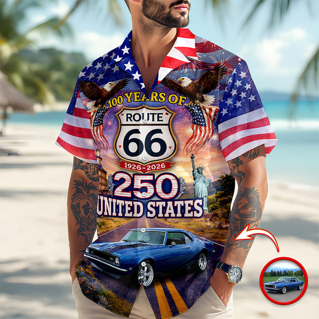 America 250th Anniversary Custom Car Photo Hawaiian Shirt