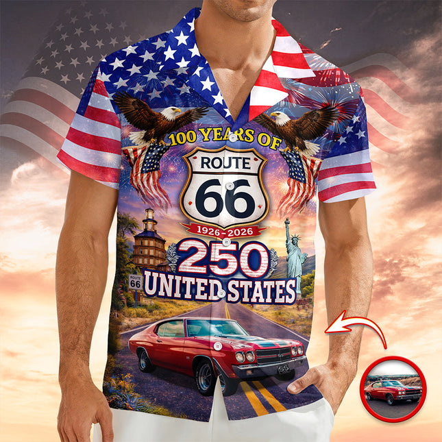 America 250th Anniversary Custom Car Photo Hawaiian Shirt