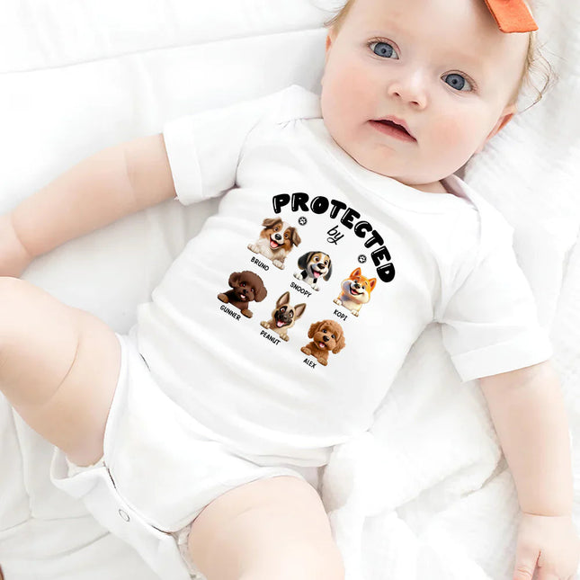 Protected By 3D Effect Dog - Personalized Baby Onesie