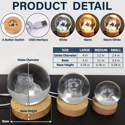 Calendar Wedding Keepsake - Personalized Crystal Globe Lamp
