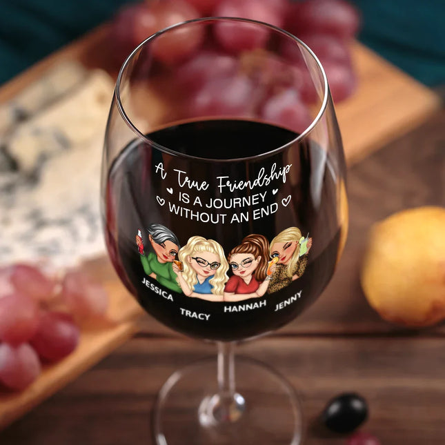 Right In The Throat Besties Sisters - Personalized Wine Glass
