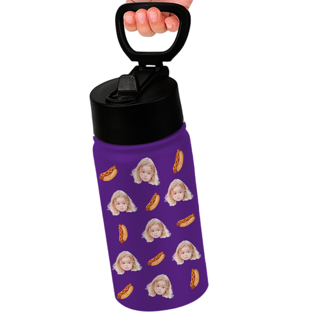 Custom Face Photo With Icon Back To School Water Bottle For Kid