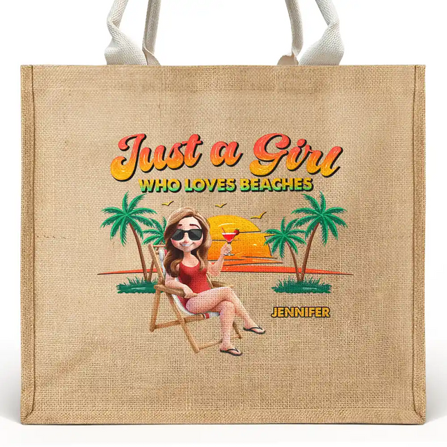 Summer Time Just A Girl Who Loves Beach - Personalized Jute Beach Bag