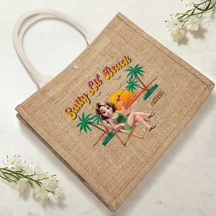 Summer Time Just A Girl Who Loves Beach - Personalized Jute Beach Bag