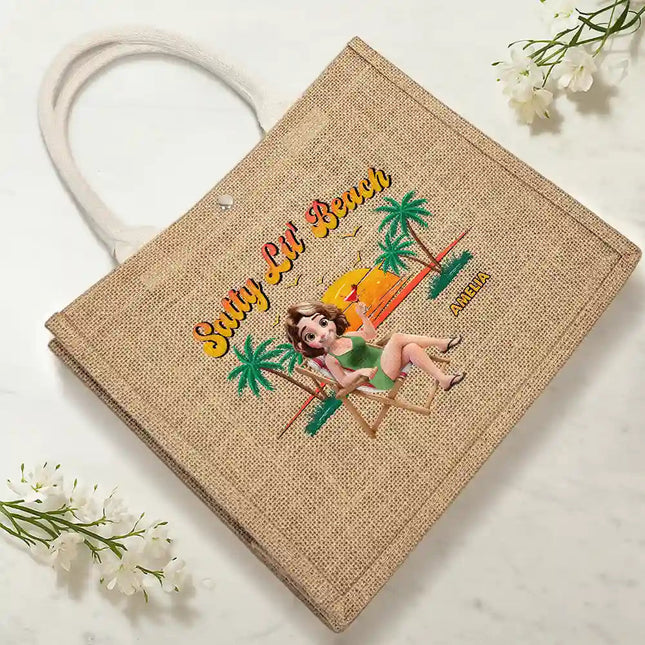 Summer Time Just A Girl Who Loves Beach - Personalized Jute Beach Bag