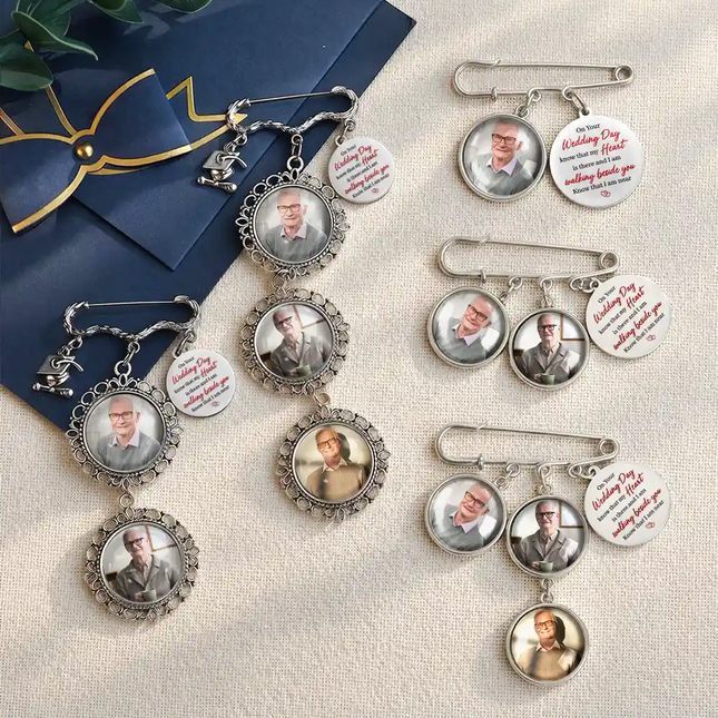 Custom Photo On Your Wedding Day Know That My Heart Is There - Personalized Graduation Lapel Pin