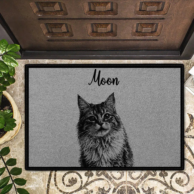 Custom Photo Pencil Sketch Welcome Family Dog Cat Portrait - Personalized Doormat