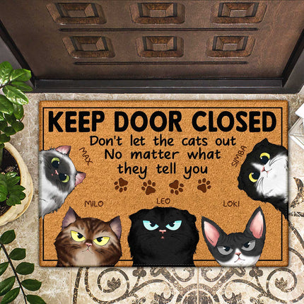 Keep The Door Closed Don't Let The Cats Out - Personalized Custom Doormat