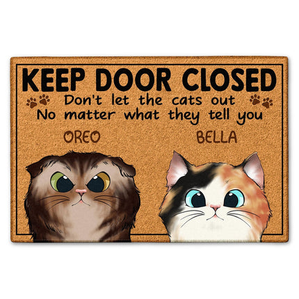 Keep The Door Closed Don't Let The Cats Out - Personalized Custom Doormat