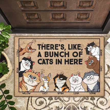 There's Like A Bunch Of Cats Funny Cartoon Cat - Gift For Cat Lovers - Personalized Doormat