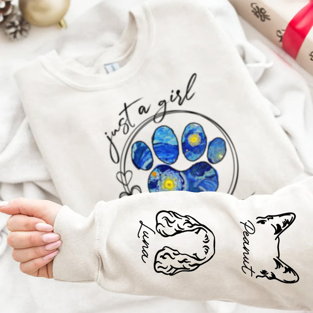 Just A Girl Who Loves Dogs Cats Night Sky - Gift For Dog Lover, Cat Mom, Pet Mum - Personalized Unisex Sweatshirt