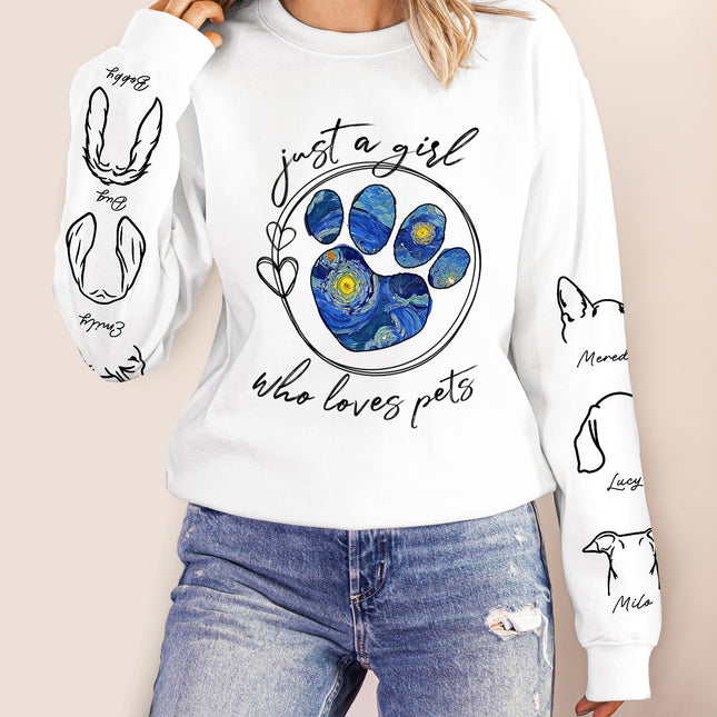 Just A Girl Who Loves Dogs Cats Night Sky - Gift For Dog Lover, Cat Mom, Pet Mum - Personalized Unisex Sweatshirt