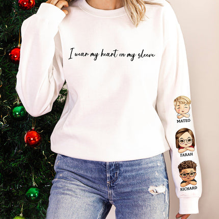 I Wear My Heart On My Sleeve Kid - Gift For Mom, Grandma, Besties, Sisters - Personalized Sweatshirt With Sleeve Imprint