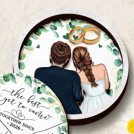 Newly Engaged Couple The Best Is Yet To Come - Personalized 2-Layered Wooden Ring Dish