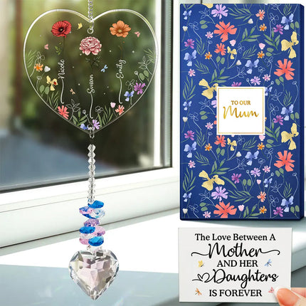 The Love Between A Mother And Her Children - Personalized Heart Crystal Suncatcher