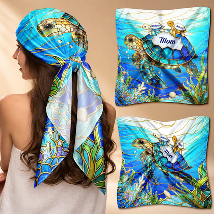 Turtle Silky Satin Effect Mom Grandma - Personalized Scarf