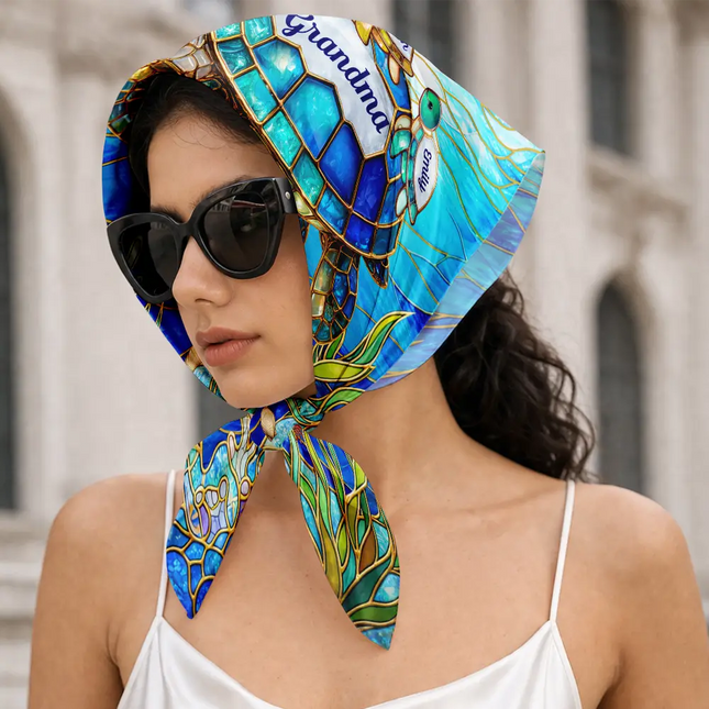 Turtle Silky Satin Effect Mom Grandma - Personalized Scarf