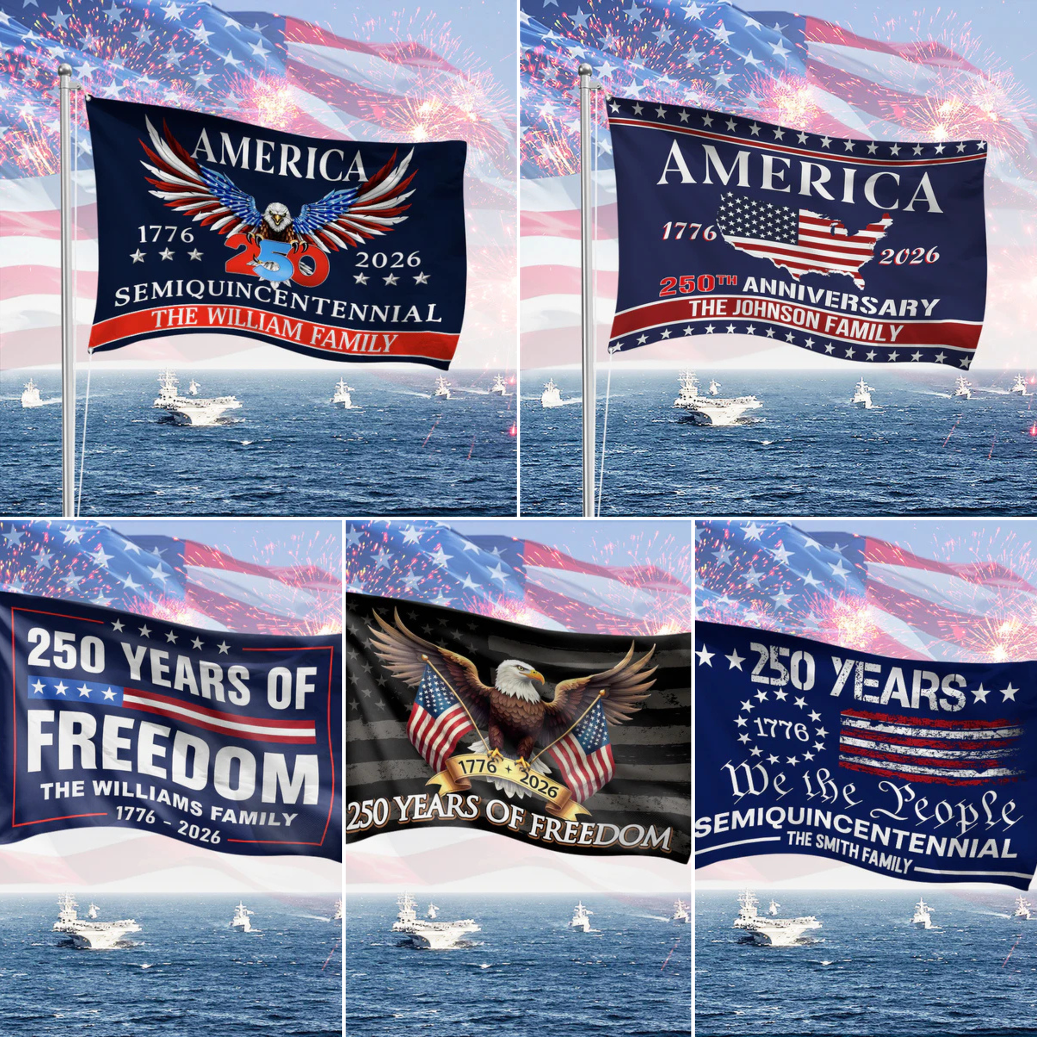 Personalized Family Name America 250th Anniversary Banner House Flag