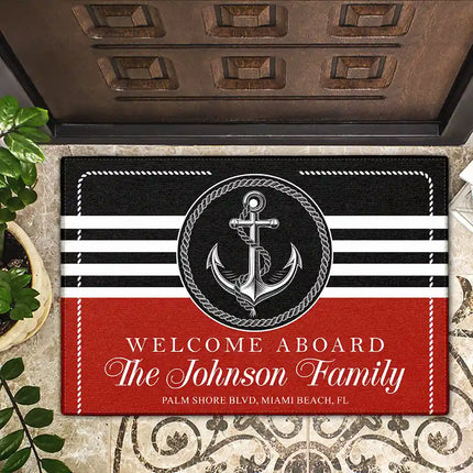 Welcome Aboard Beach House Nautical Family - Personalized Doormat