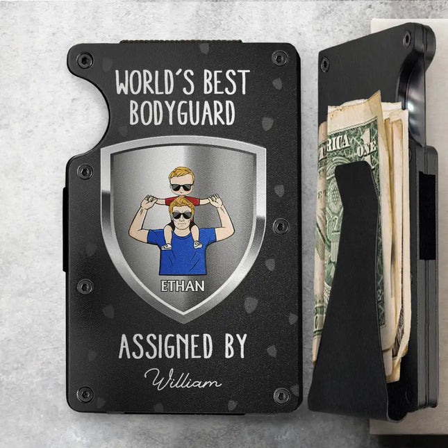 World's Best Bodyguard Assigned By - Personalized Card Wallet With Money Clip