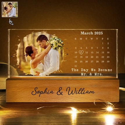 Calendar The Day We Became Mr & Mrs Couple Married Engaged Wedding Gift - Personalized Rectangle LED Light