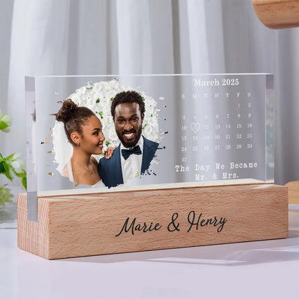 Calendar The Day We Became Mr & Mrs Couple Married Engaged Wedding Gift - Personalized Rectangle LED Light