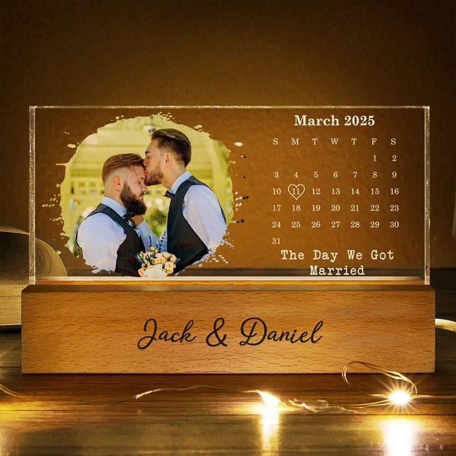 Calendar The Day We Became Mr & Mrs Couple Married Engaged Wedding Gift - Personalized Rectangle LED Light