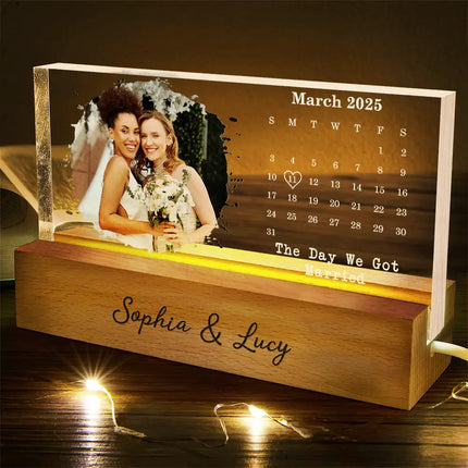 Calendar The Day We Became Mr & Mrs Couple Married Engaged Wedding Gift - Personalized Rectangle LED Light