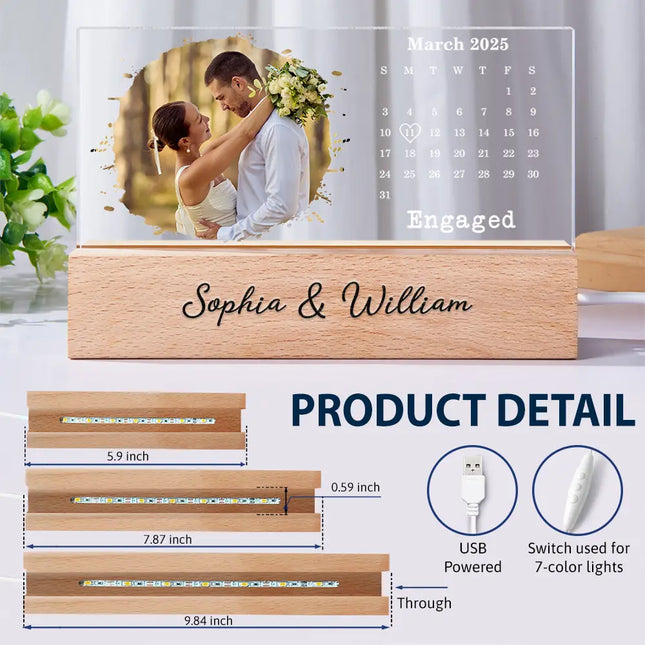 Calendar The Day We Became Mr & Mrs Couple Married Engaged Wedding Gift - Personalized Rectangle LED Light