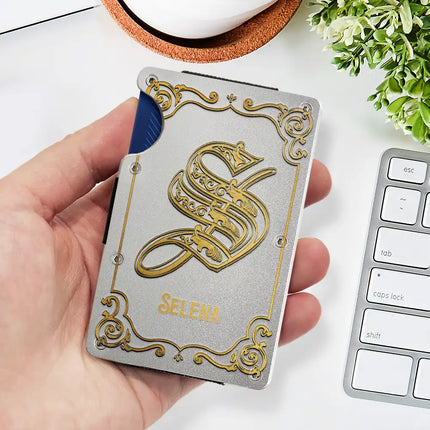 Monogram Vintage Old Letter Custom Name - Personalized Card Wallet With Money Clip