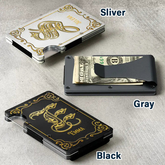 Monogram Vintage Old Letter Custom Name - Personalized Card Wallet With Money Clip