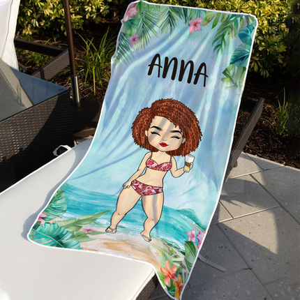Chibi Lady Summer Vibe Gift For Bestie, Best Friend Personalized Custom Beach Towel