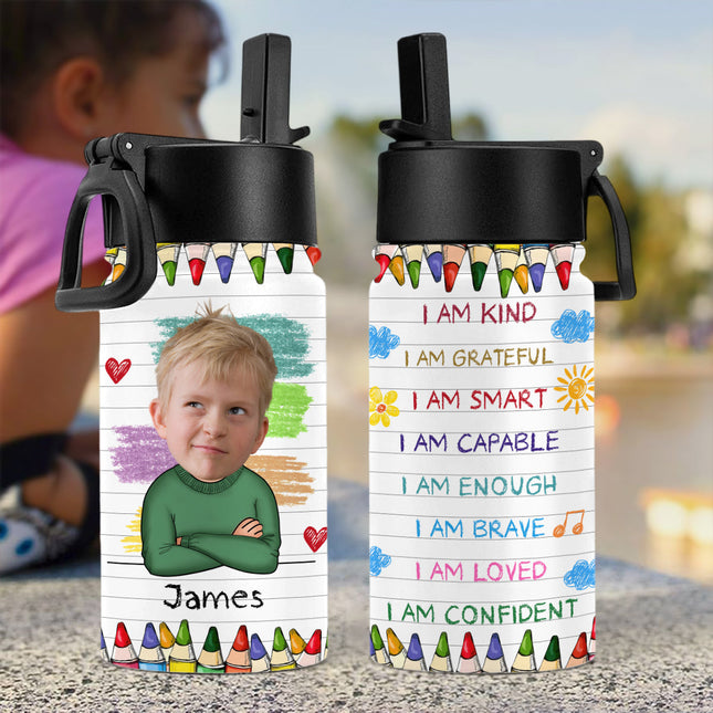 Personalized Back To School I Am Kind Kids Water Bottle With Straw