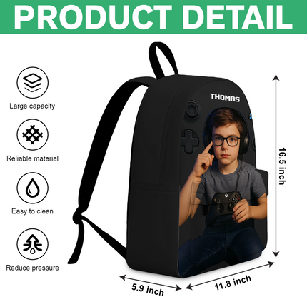 Personalized Gamer Backpack for Boys Girls, Back to School Backpack for Kids