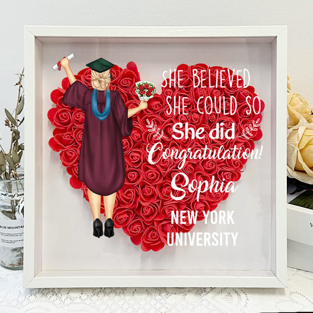 Happy Graduation- Personalized Customized Flower Shadow Box - Gift For Daughter Graduate