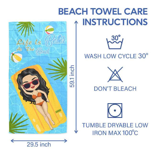At The Beach Summer Vibes - Gift For Girlfriend - Personalized Beach Towel