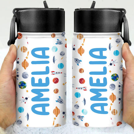 Custom Name Back To School Gift For Grandkid Kid Water Bottle With Straw