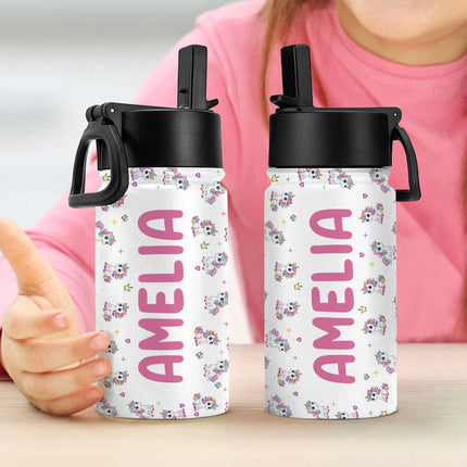Custom Name Back To School Gift For Grandkid Kid Water Bottle With Straw