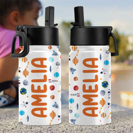 Custom Name Back To School Gift For Grandkid Kid Water Bottle With Straw