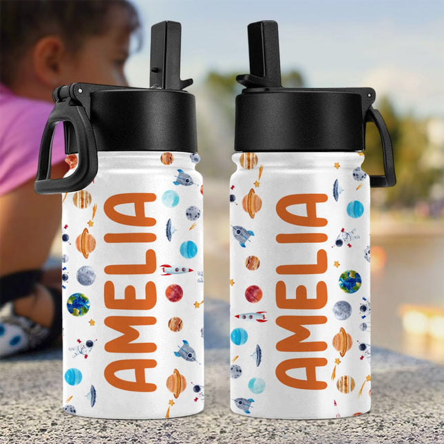 Custom Name Back To School Gift For Grandkid Kid Water Bottle With Straw