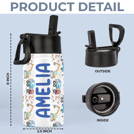 Custom Name Back To School Gift For Grandkid Kid Water Bottle With Straw