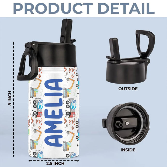 Custom Name Back To School Gift For Grandkid Kid Water Bottle With Straw