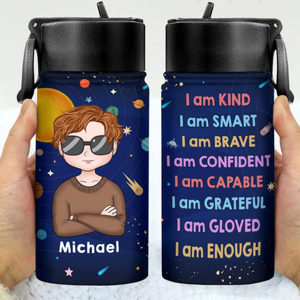 Custom Photo I Am Enough Back To School Gift For Grandkid Kid Water Bottle With Straw
